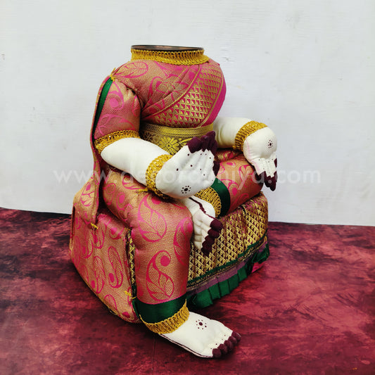 Saree Drapped Ready Goddess Doll (Body) with Copper Kalasam for Varalakashmi Pooja / Decoration - VL3
