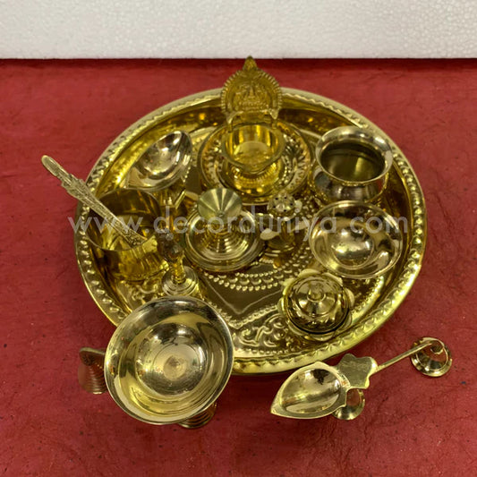 Brass Pooja Thali Set - 15 Pcs - PTS1