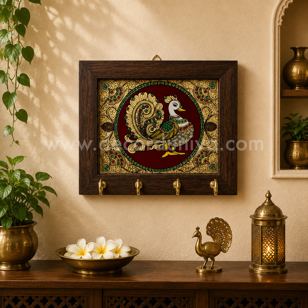 Annapakshi Key holder | Reverse Glass Painting | Tanjore Artwork - PVK101