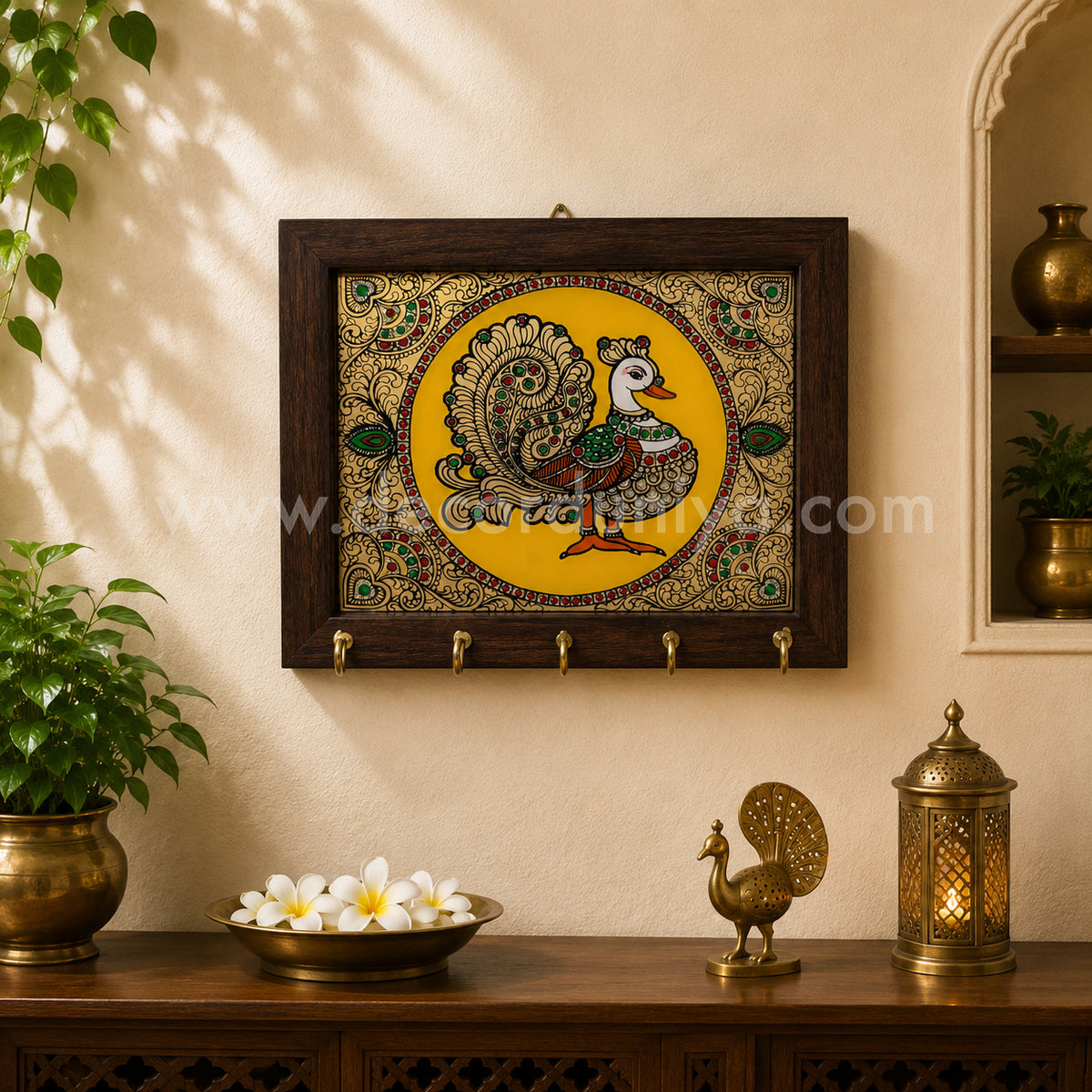 Annapakshi Key holder | Reverse Glass Painting | Tanjore Artwork - PVK111