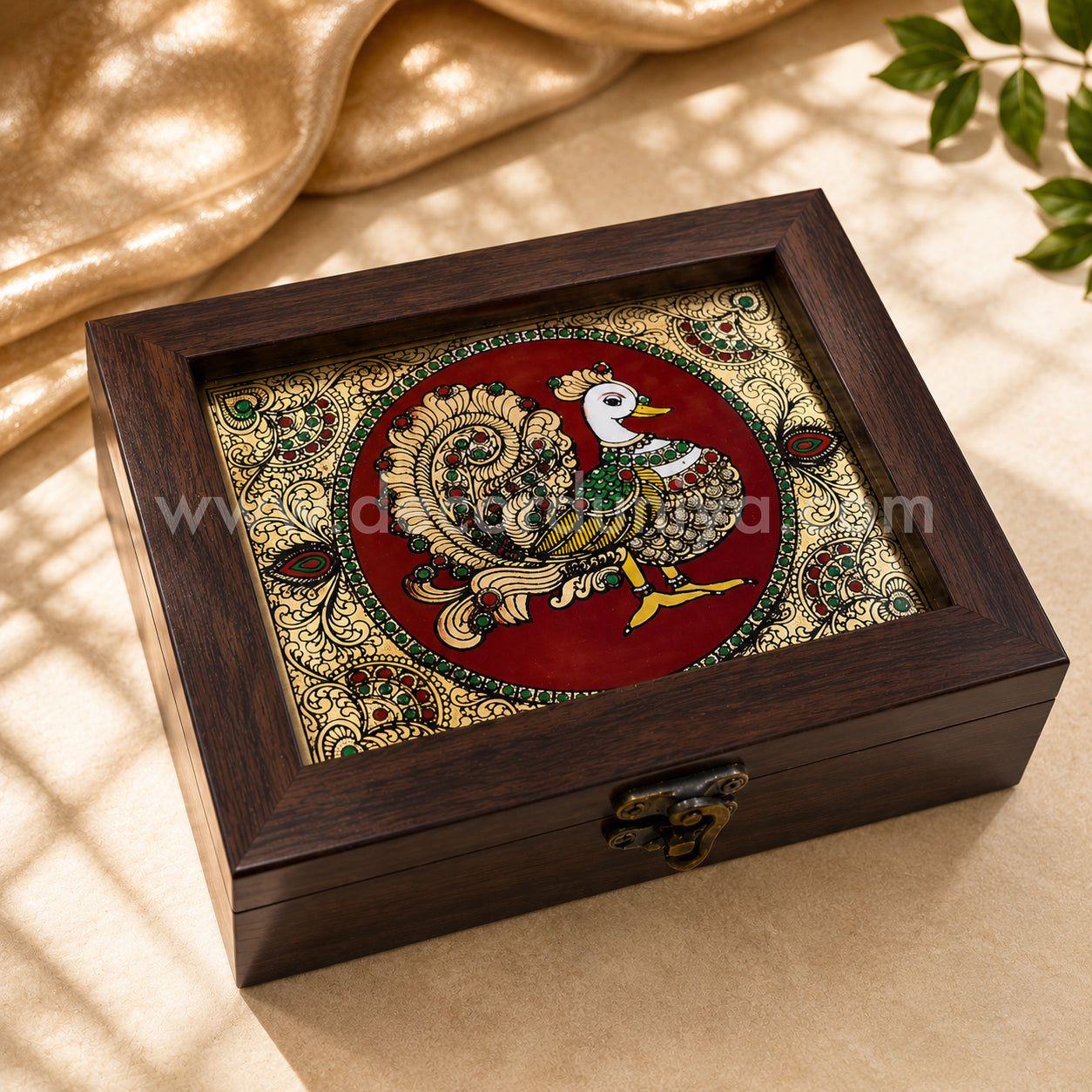 Annapakshi Jewellery Box with Reverse Glass Painting | Traditional Tanjore Art – PVK13