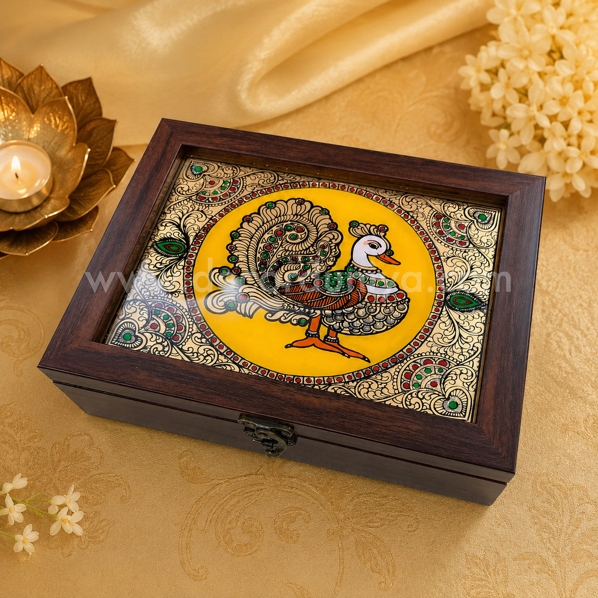 Annapakshi Jewellery Box with Reverse Glass Painting | Traditional Tanjore Art – PVK14
