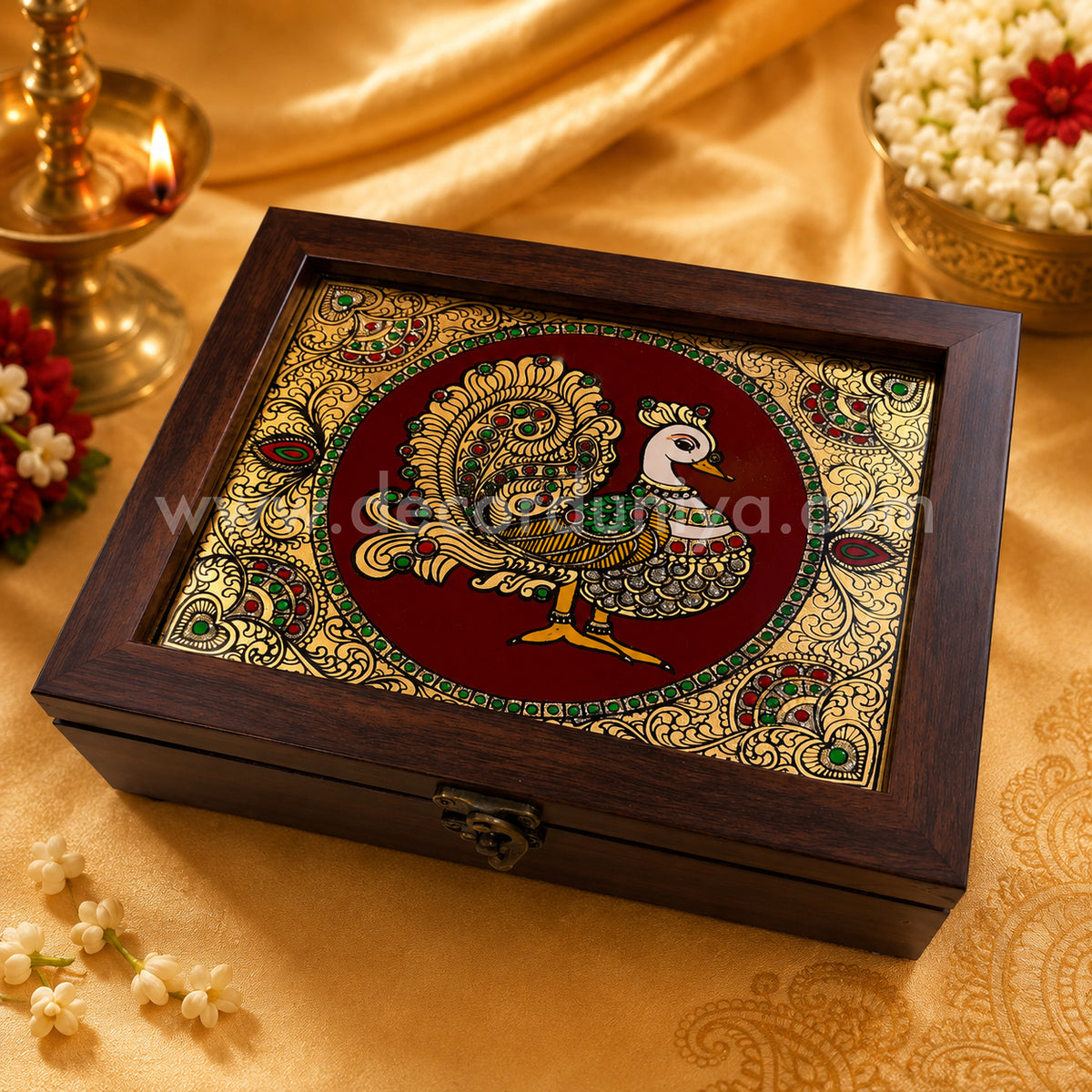 Annapakshi Jewellery Box with Reverse Glass Painting | Traditional Tanjore Art – PVK15