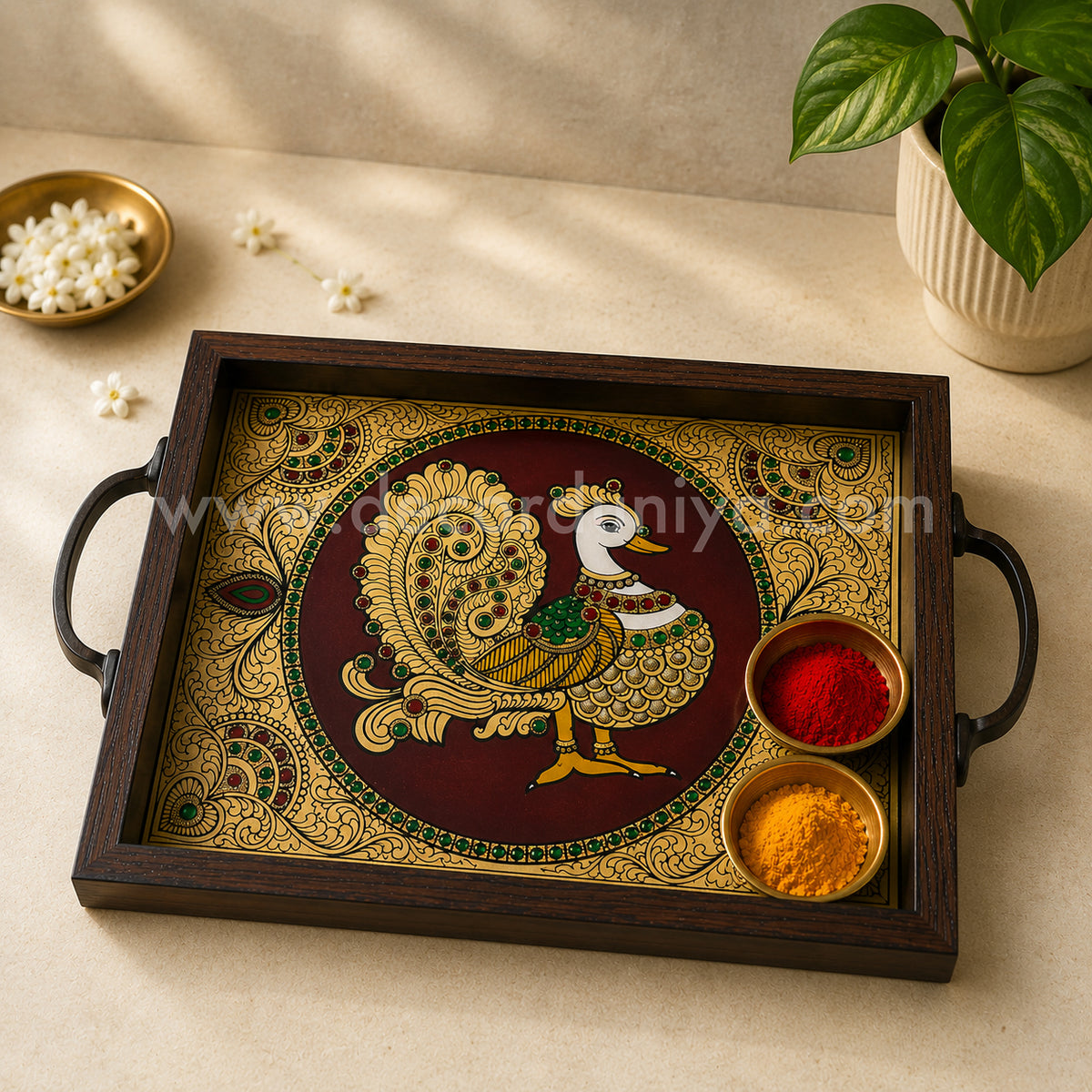 Annapakshi Multipurpose Tray with Reverse Glass Painting | Traditional Tanjore Art – PVK5