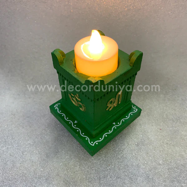 Clay Thulasi Maadam and wooden kolam base manai Size 3x3 inch-T01