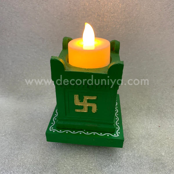 Clay Thulasi Maadam and wooden kolam base manai Size 3x3 inch-T01