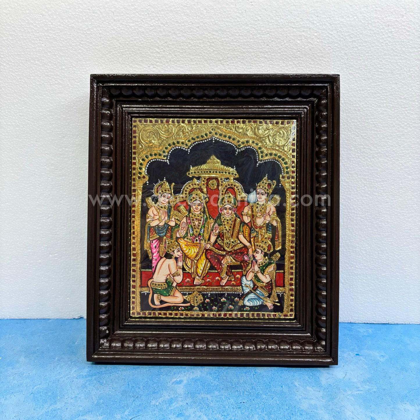 Tanjore Painting | Ram Darbar | Ramar Pattabhishekam | Chettinad Frame | - Gold Foil  - TPM116