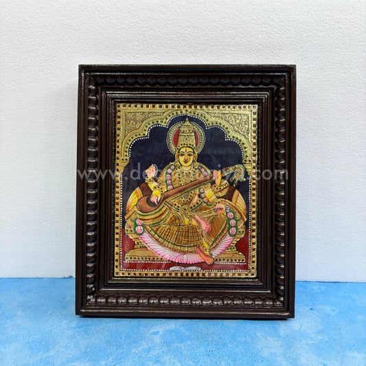 Tanjore Painting | Saraswathi | Chettinad Frame | - Gold Foil  - TPM117