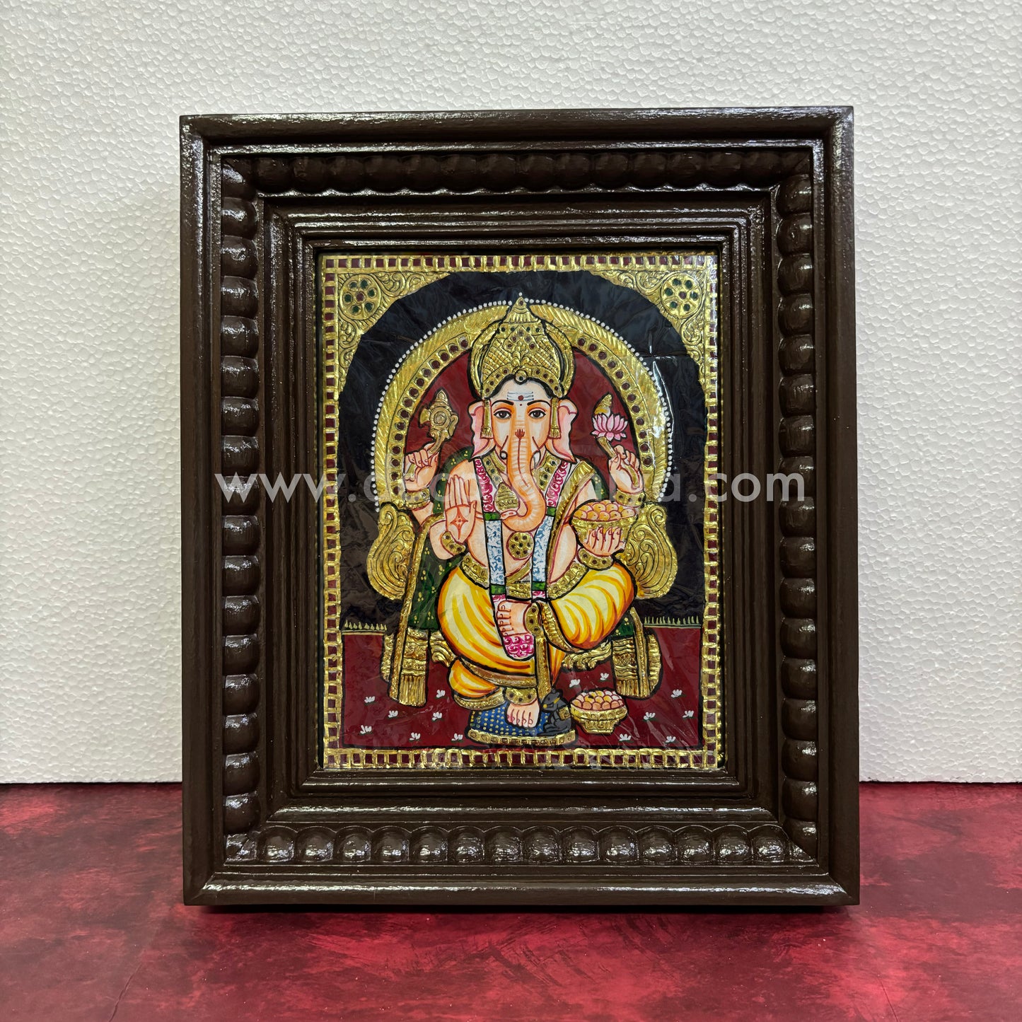 Tanjore Painting | Ganesha | Chettinad Frame | - Flat Gold Foil - TPM137