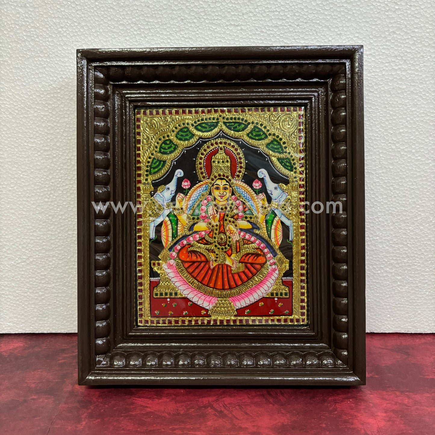 Tanjore Painting | Gajalakshmi | Chettinad Frame | - Flat Gold Foil  - TPM140
