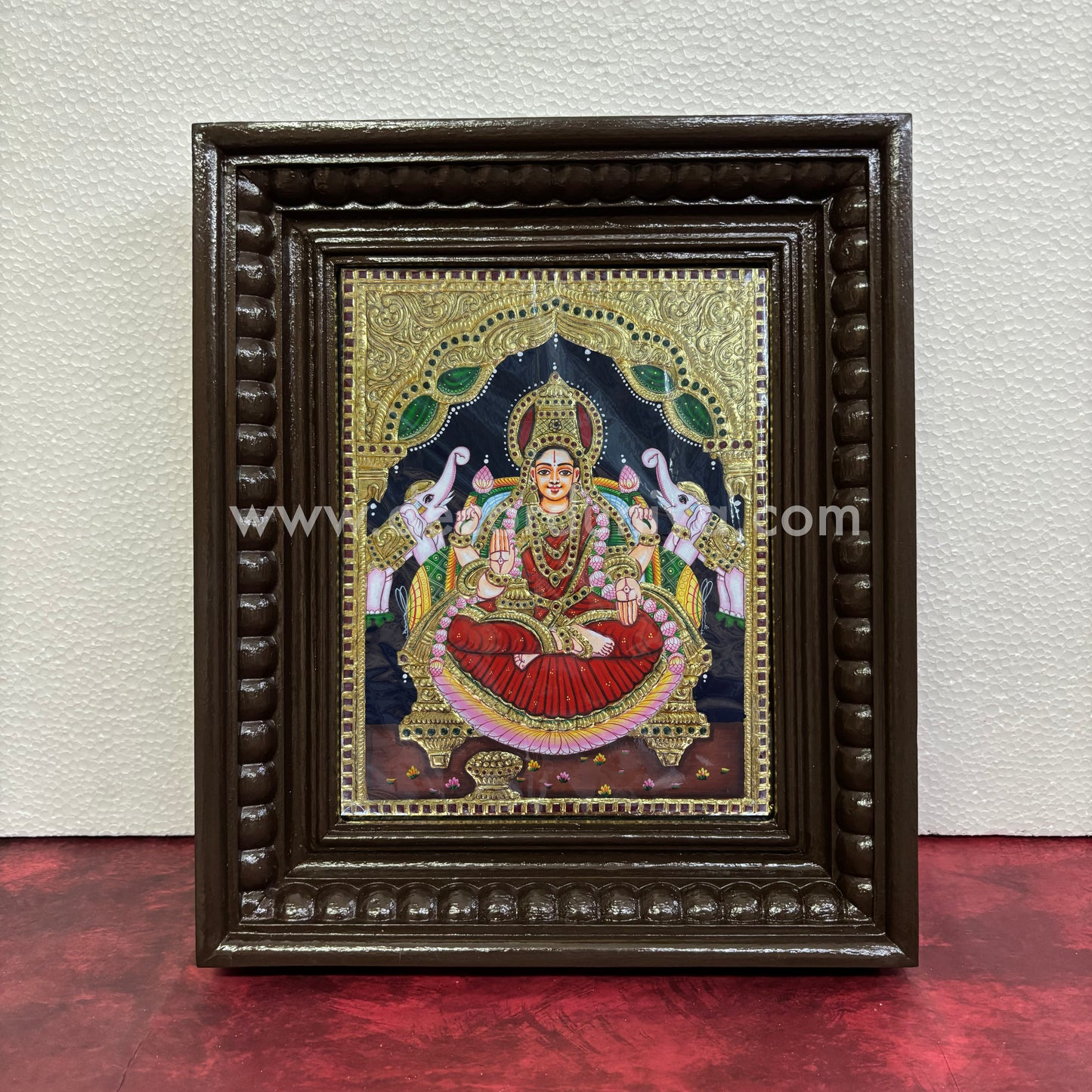 Tanjore Painting | Gajalakshmi | Chettinad Frame | - Flat Gold Foil  - TPM142