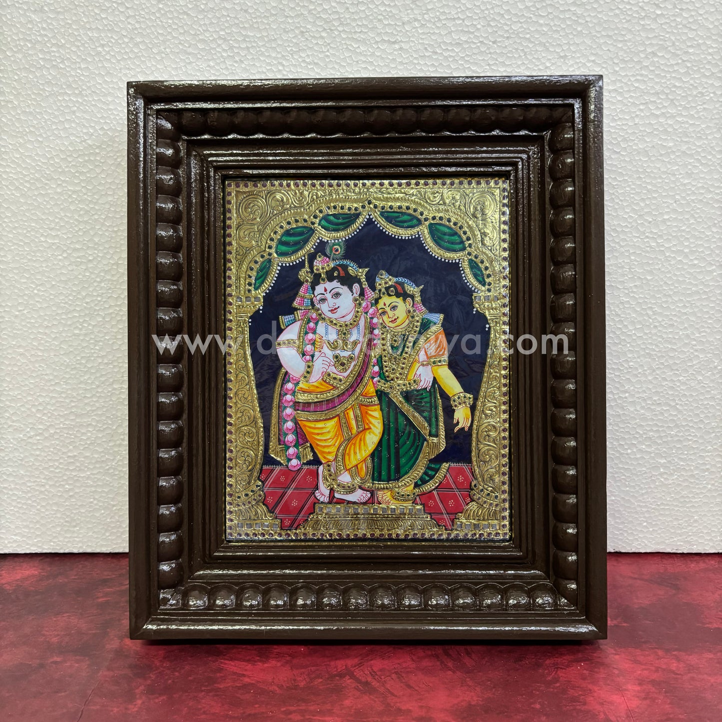 Tanjore Painting | Radha Krishna | Chettinad Frame | - Flat Gold Foil  - TPM147