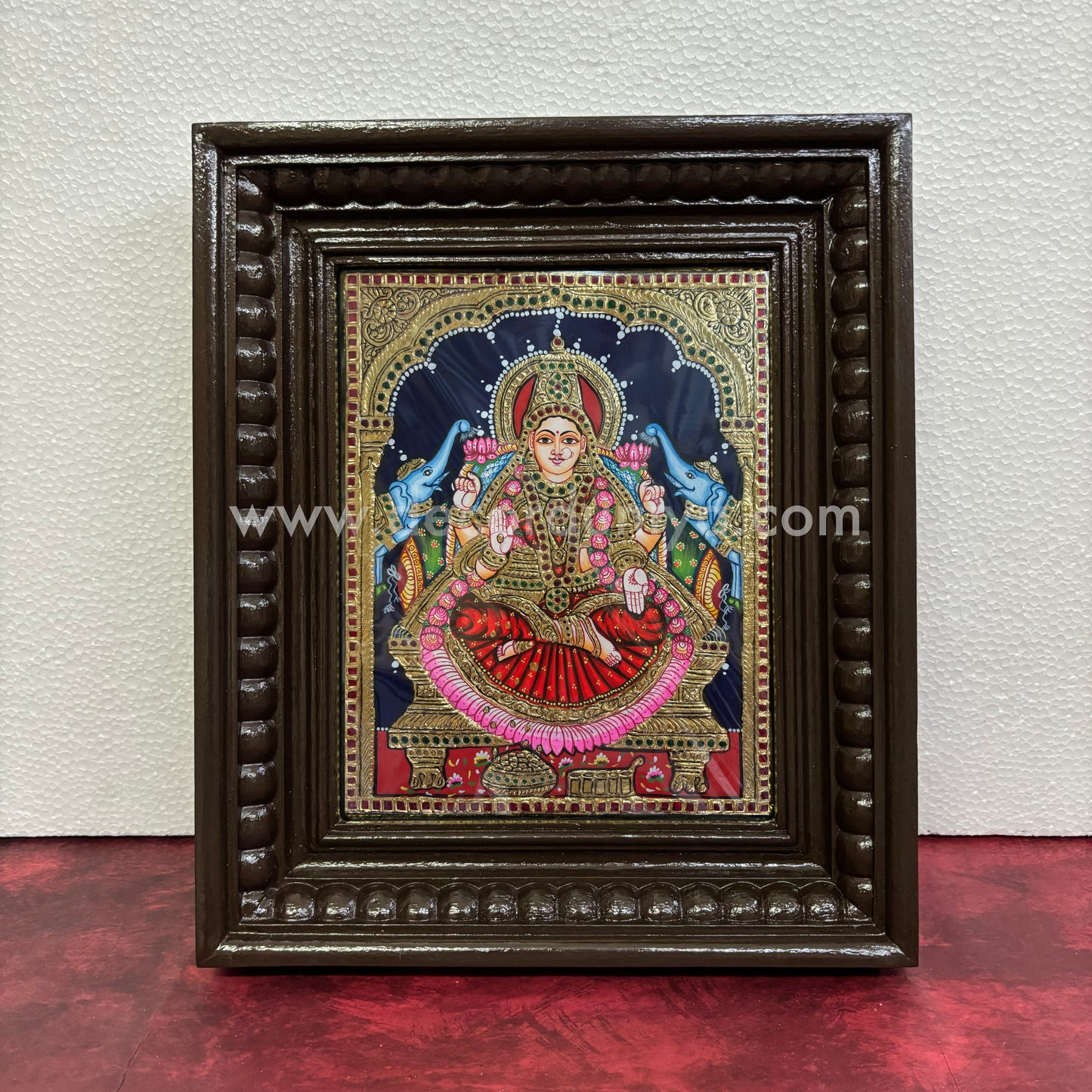 Tanjore Painting | Gajalakshmi | Chettinad Frame | - Flat Gold Foil  - TPM149