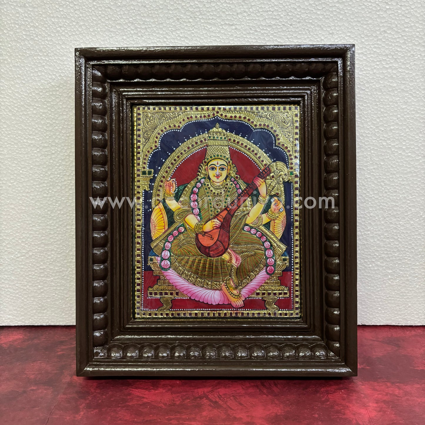 Tanjore Painting | Saraswathi | Chettinad Frame | - Gold Foil - TPM157