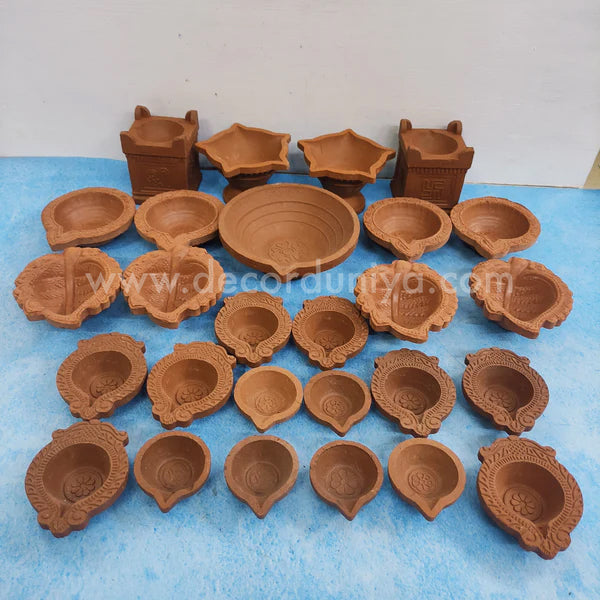 Karthigai Deepam - Vilakku Combo - Clay Diya Gift Box - VC4 - set of 27 lamps