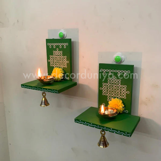 Wooden Kolam Wall Shelf Pair, Vilakku madam - VM5
