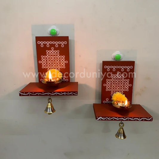 Wooden Kolam Wall Shelf Pair, Vilakku madam - VM6