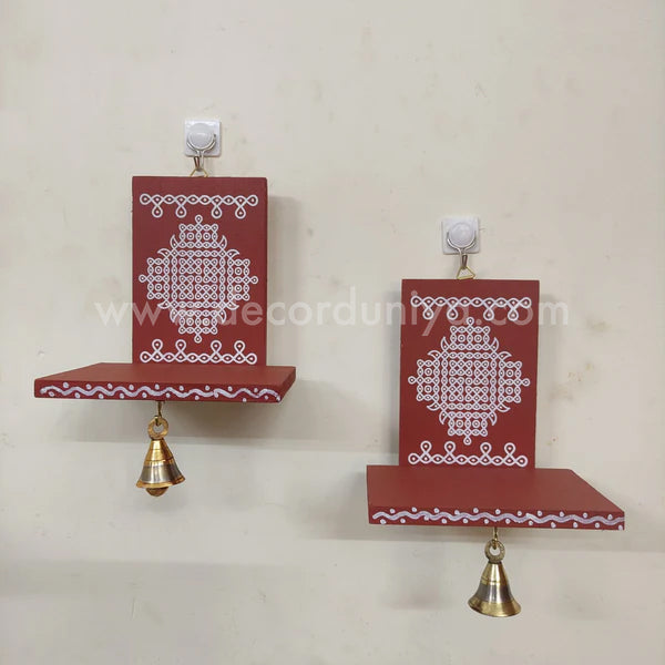 Wooden Kolam Wall Shelf Pair, Vilakku madam - VM6