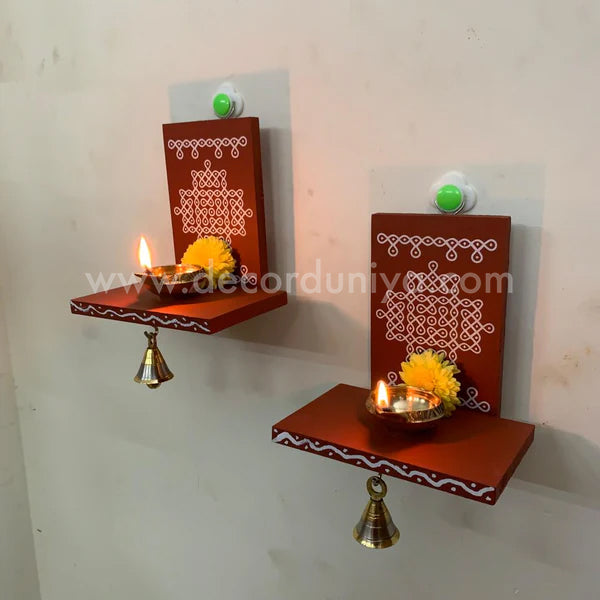 Wooden Kolam Wall Shelf Pair, Vilakku madam - VM6