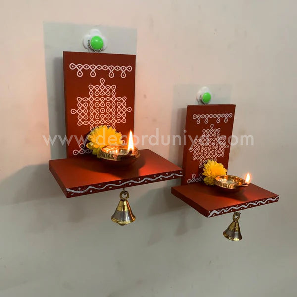 Wooden Kolam Wall Shelf Pair, Vilakku madam - VM6