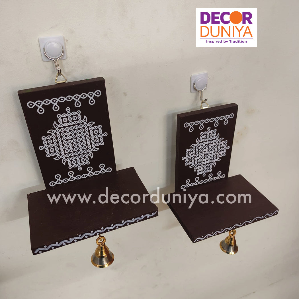 Wooden Kolam Wall Shelf Pair | Vilakku Madam - VM7
