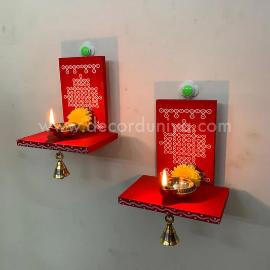 Wooden Kolam Wall Shelf Pair, Vilakku madam - VM8