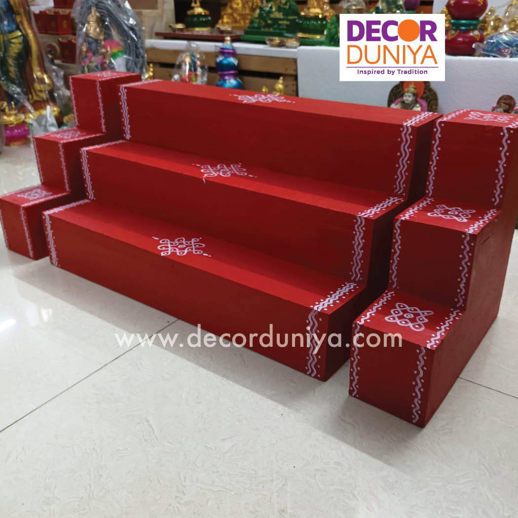 3 Step Golu Padi - Vigraham Stand - with Pair of Diya stand - VS01