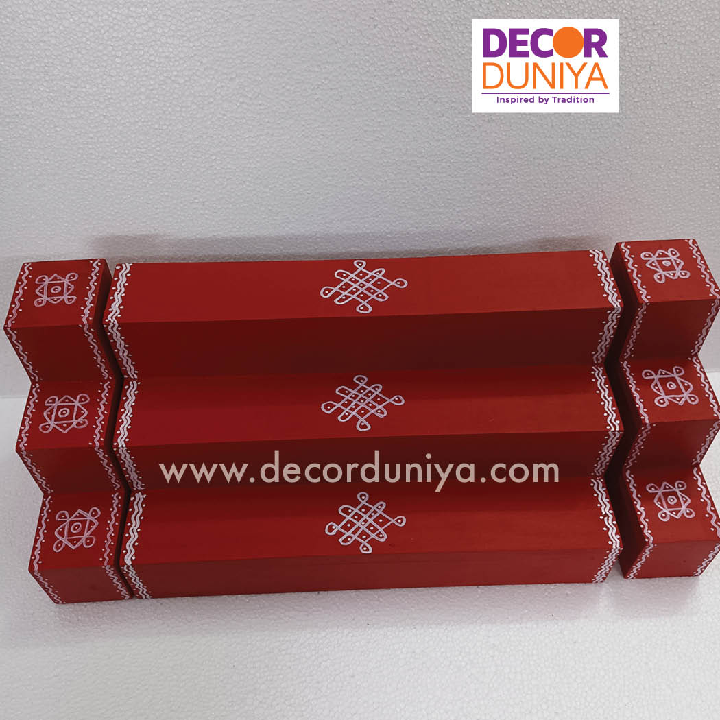 3 Step Golu Padi - Vigraham Stand - with Pair of Diya stand - VS01