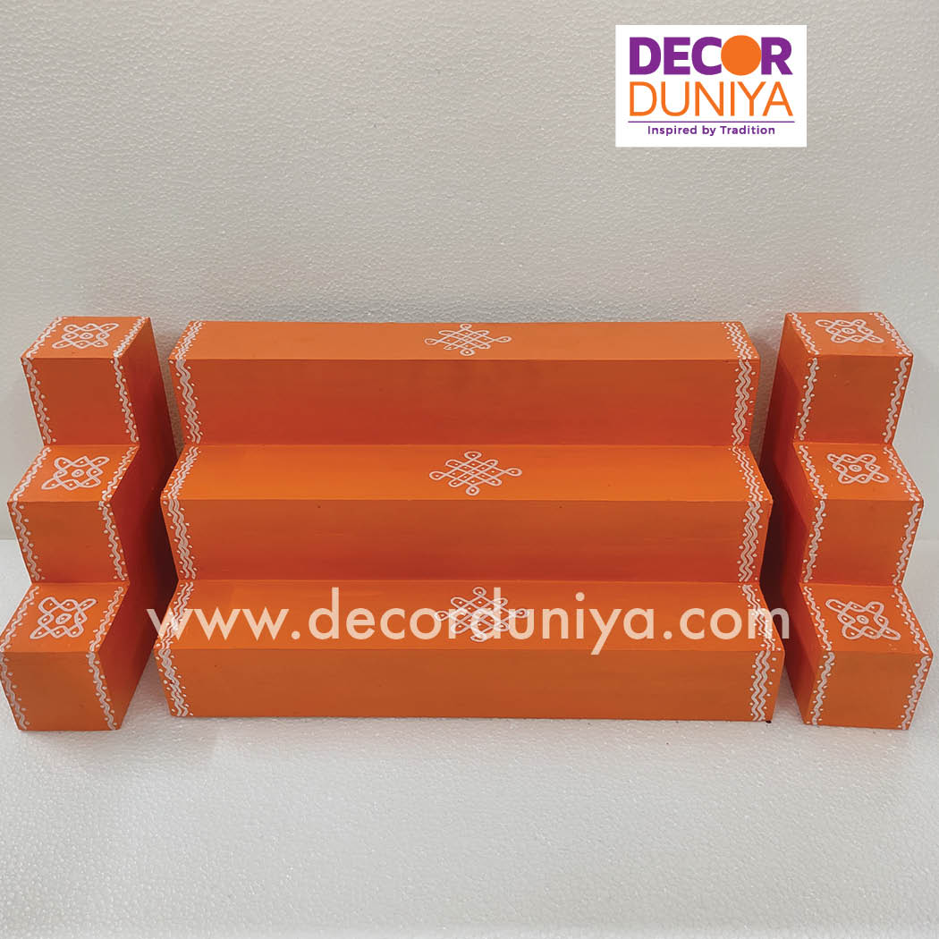 3 Step Golu Padi - Vigraham Stand - with Pair of Diya stand - VS06
