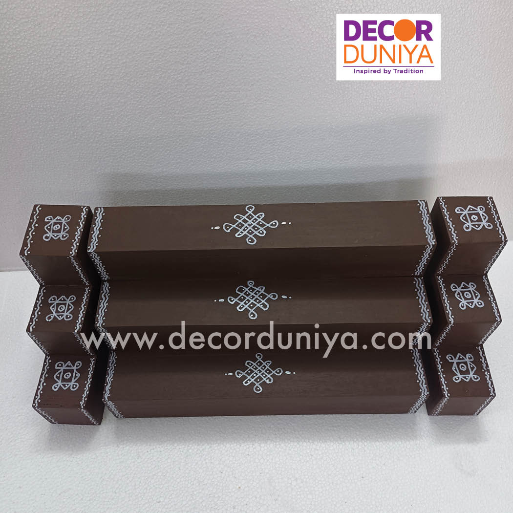 3 Step Golu Padi - Vigraham Stand - with Pair of Diya stand - VS09