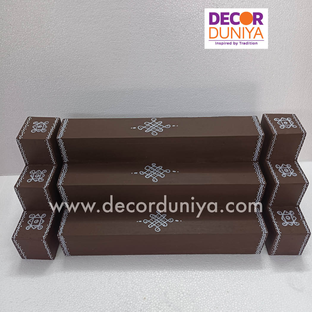 3 Step Golu Padi - Vigraham Stand - with Pair of Diya stand - VS09