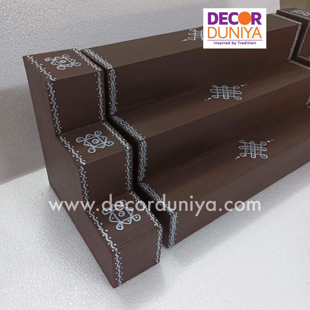 3 Step Golu Padi - Vigraham Stand - with Pair of Diya stand - VS09