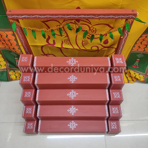 5 Step - Golu Padi - Vigraham Stand with 5 Step Diya Padi and Backdrop Flower Stand - VS14