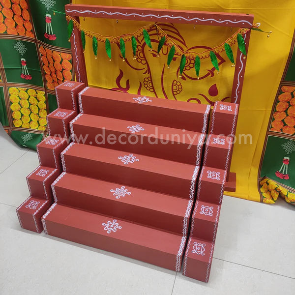 5 Step - Golu Padi - Vigraham Stand with 5 Step Diya Padi and Backdrop Flower Stand - VS14