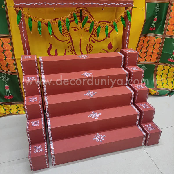 5 Step - Golu Padi - Vigraham Stand with 5 Step Diya Padi and Backdrop Flower Stand - VS14
