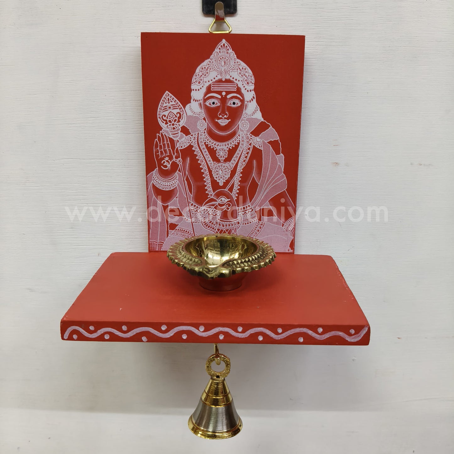 Wooden Murugar Kolam Wall Shelf Pair, Vilakku madam - VMM1
