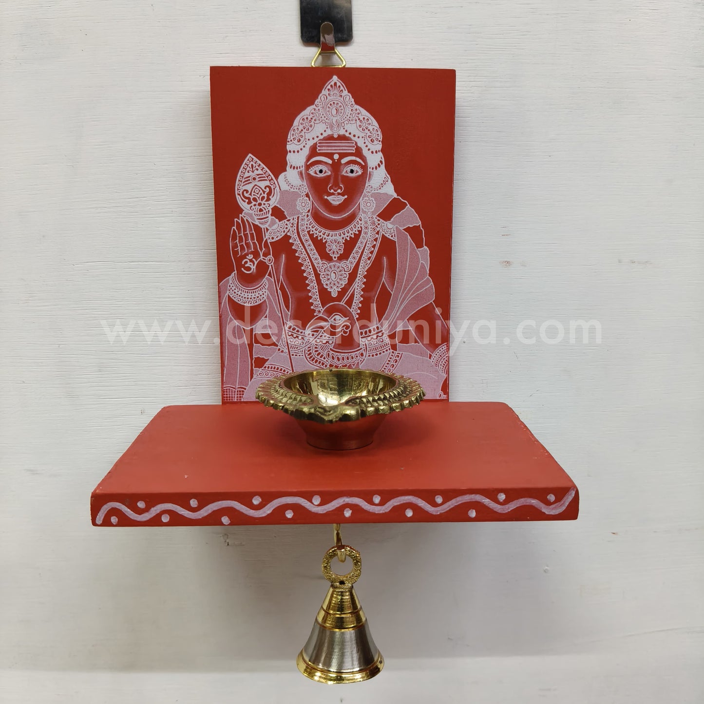 Wooden Murugar Kolam Wall Shelf Pair, Vilakku madam - VMM1