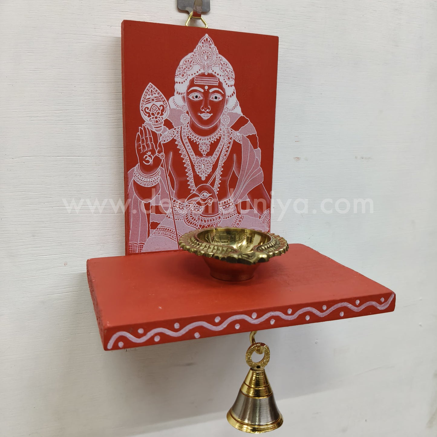 Wooden Murugar Kolam Wall Shelf Pair, Vilakku madam - VMM1