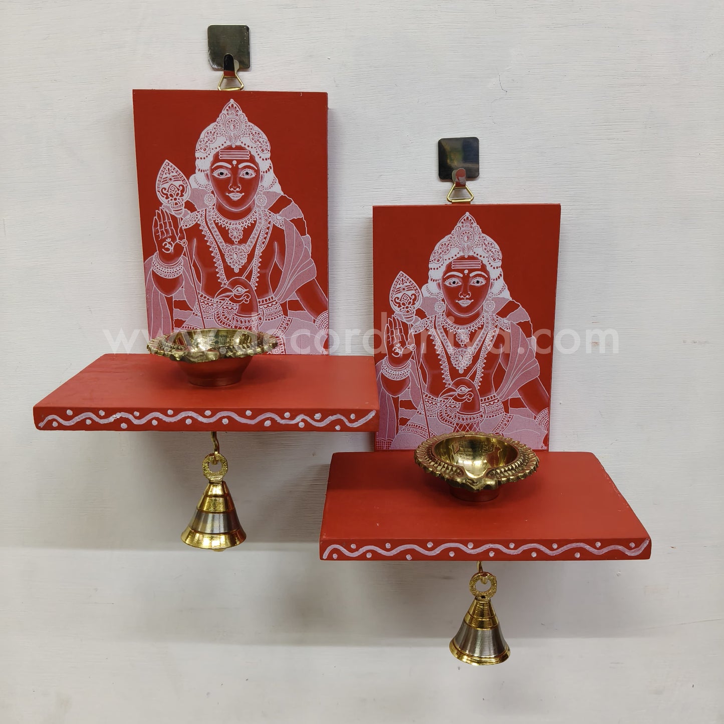 Wooden Murugar Kolam Wall Shelf Pair, Vilakku madam - VMM1