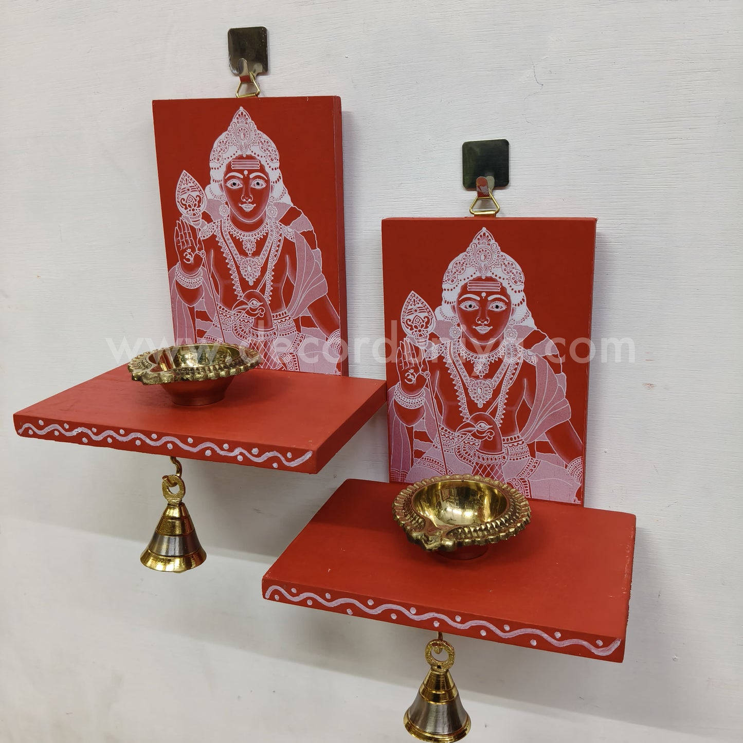 Wooden Murugar Kolam Wall Shelf Pair, Vilakku madam - VMM1