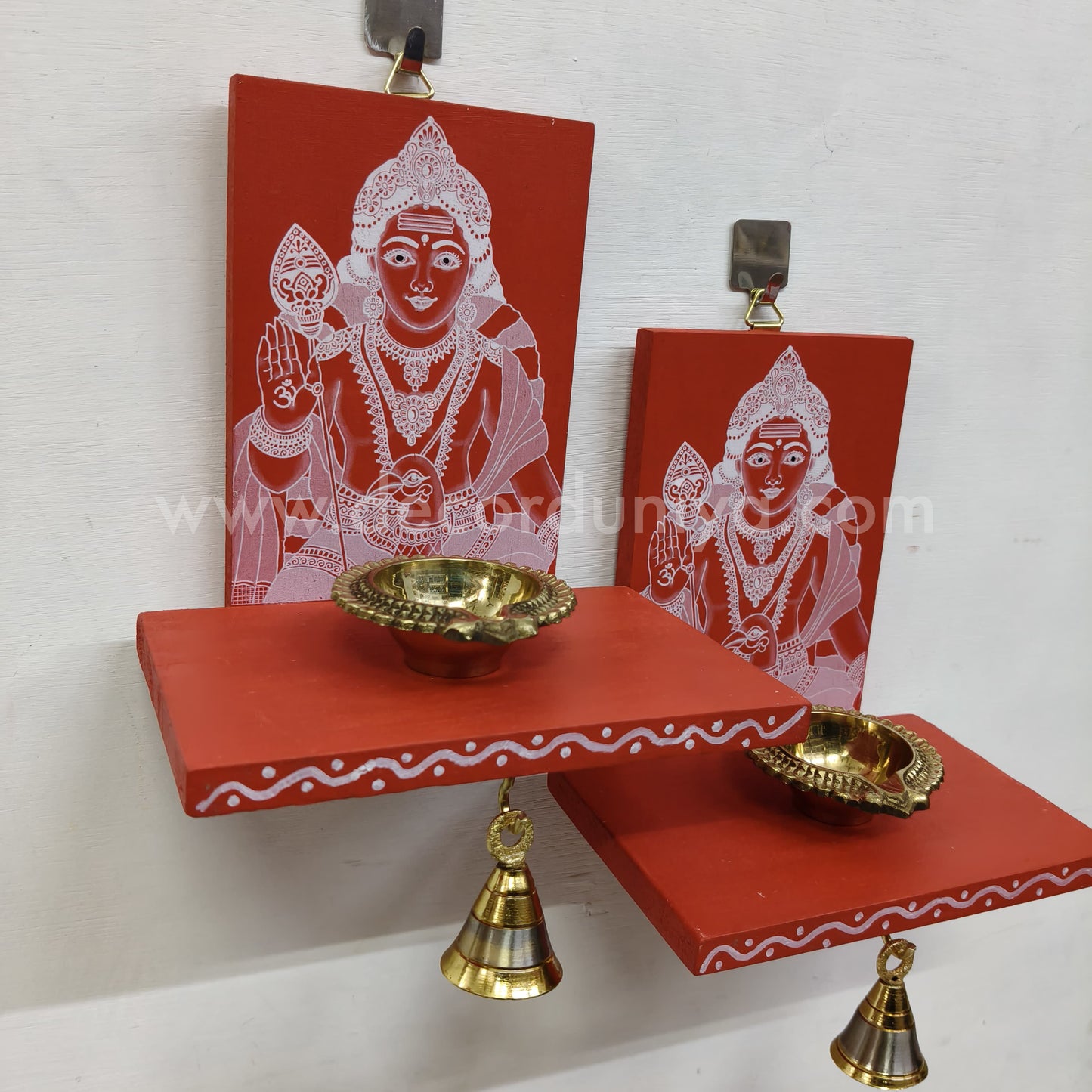 Wooden Murugar Kolam Wall Shelf Pair, Vilakku madam - VMM1