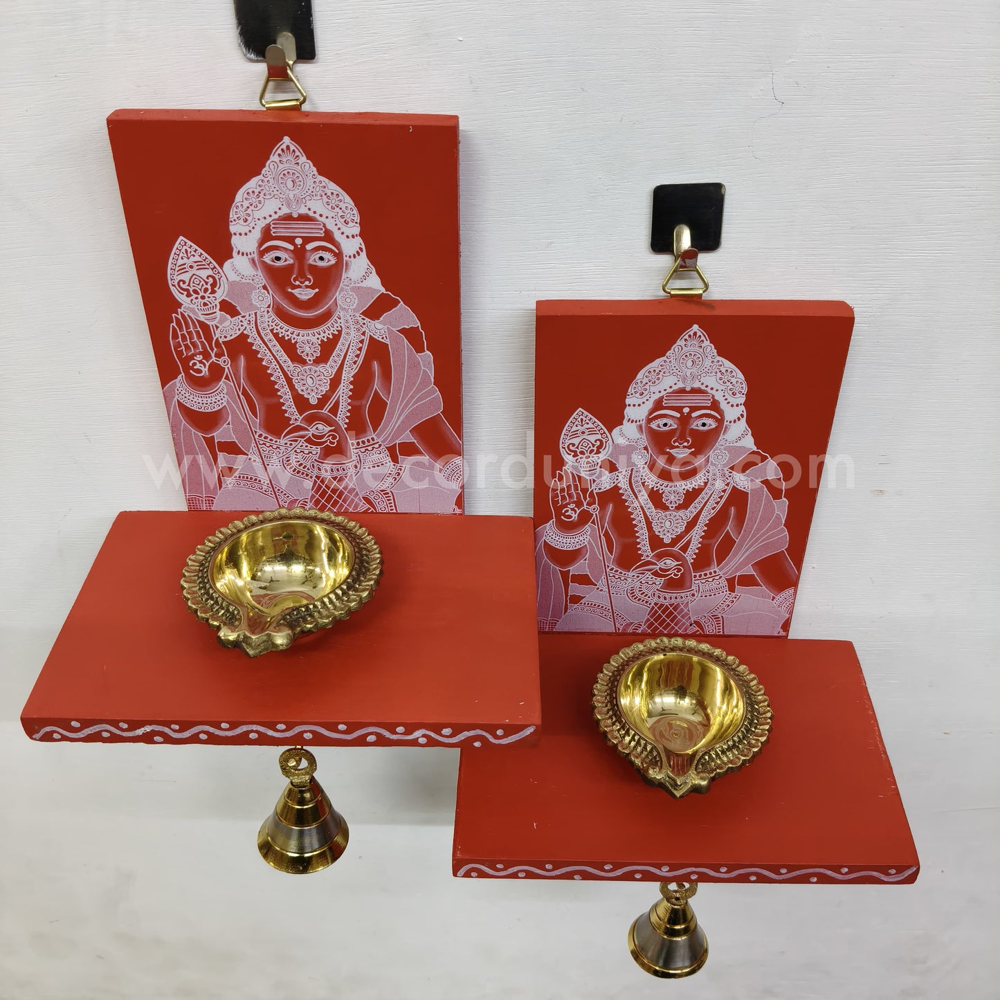 Wooden Murugar Kolam Wall Shelf Pair, Vilakku madam - VMM1