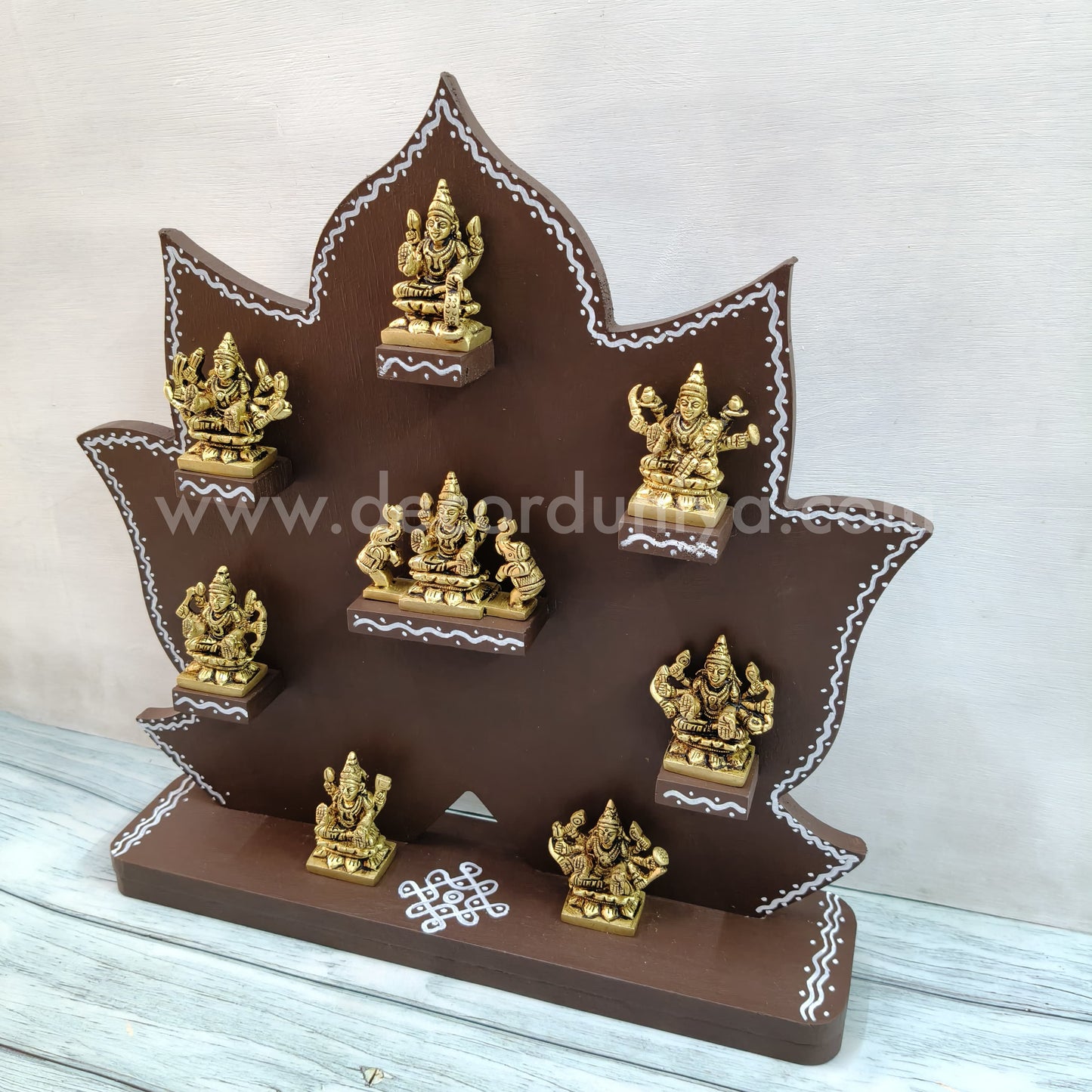 Wooden Handcrafted Stand with Brass Ashtalakshmi Set - ALC4