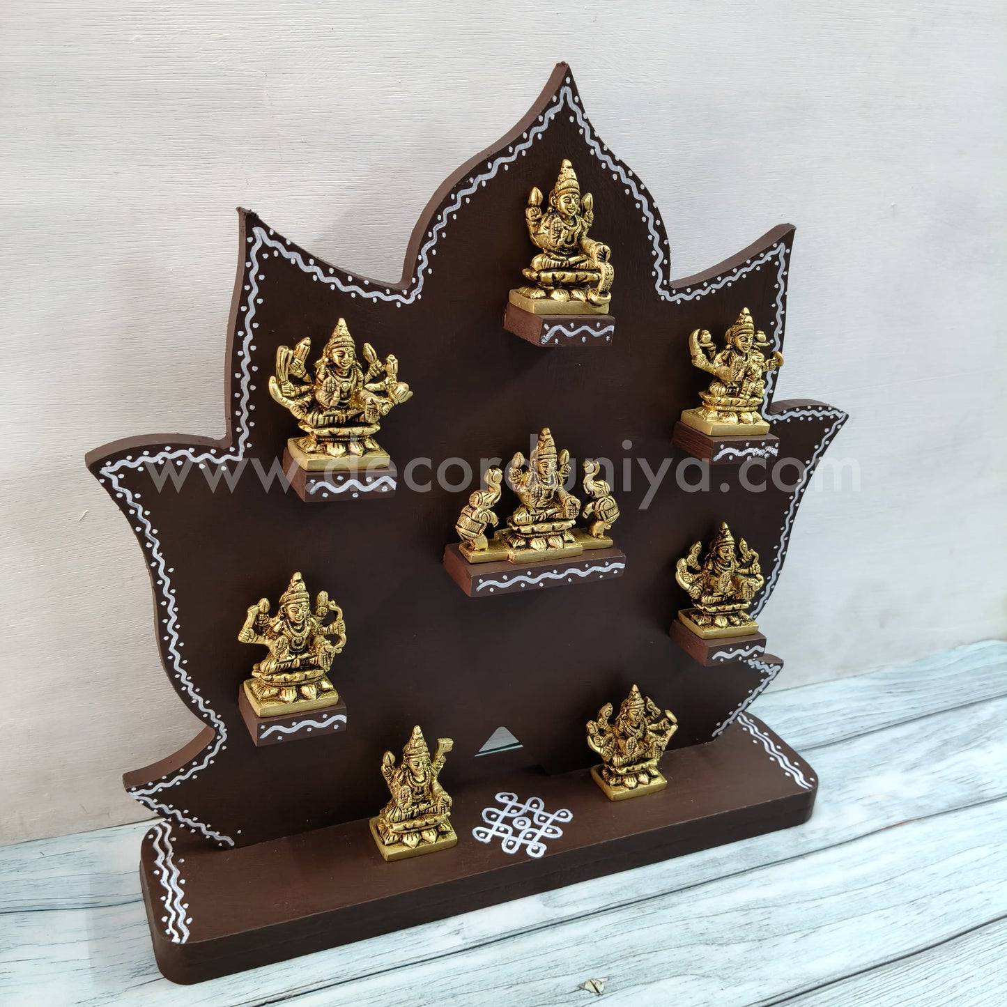 Wooden Handcrafted Stand with Brass Ashtalakshmi Set - ALC4