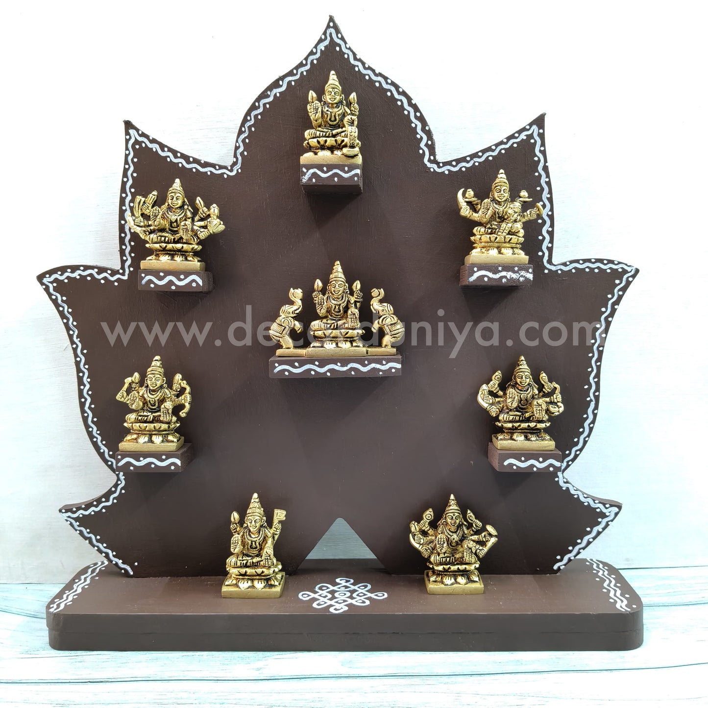Wooden Handcrafted Stand with Brass Ashtalakshmi Set - ALC4