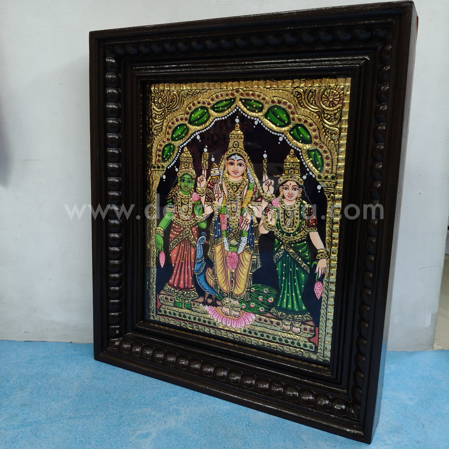Tanjore Painting | Murugar Valli Deivanai - MVD | Chettinad Frame | - Flat Gold Foil - TPM102