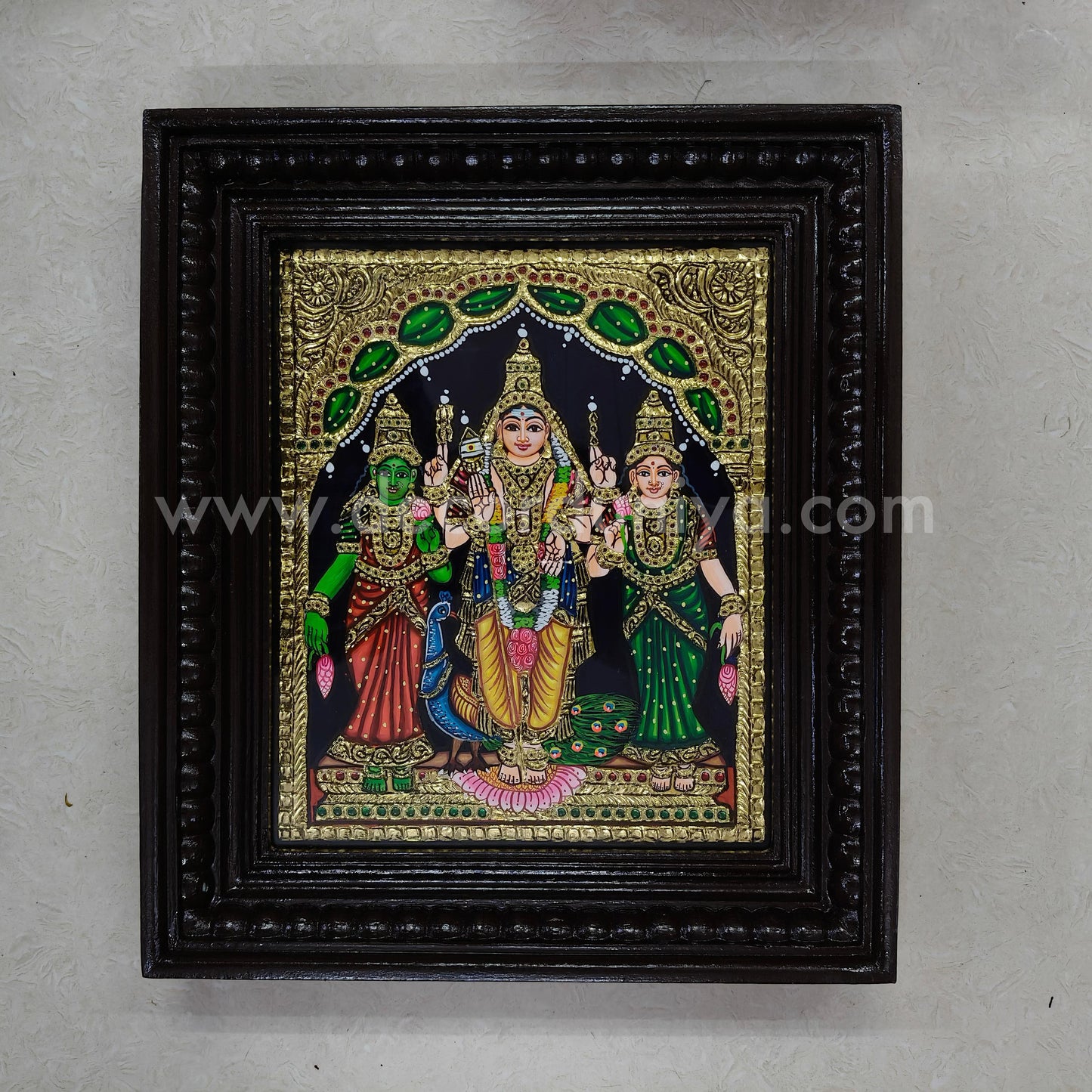Tanjore Painting | Murugar Valli Deivanai - MVD | Chettinad Frame | - Flat Gold Foil - TPM102