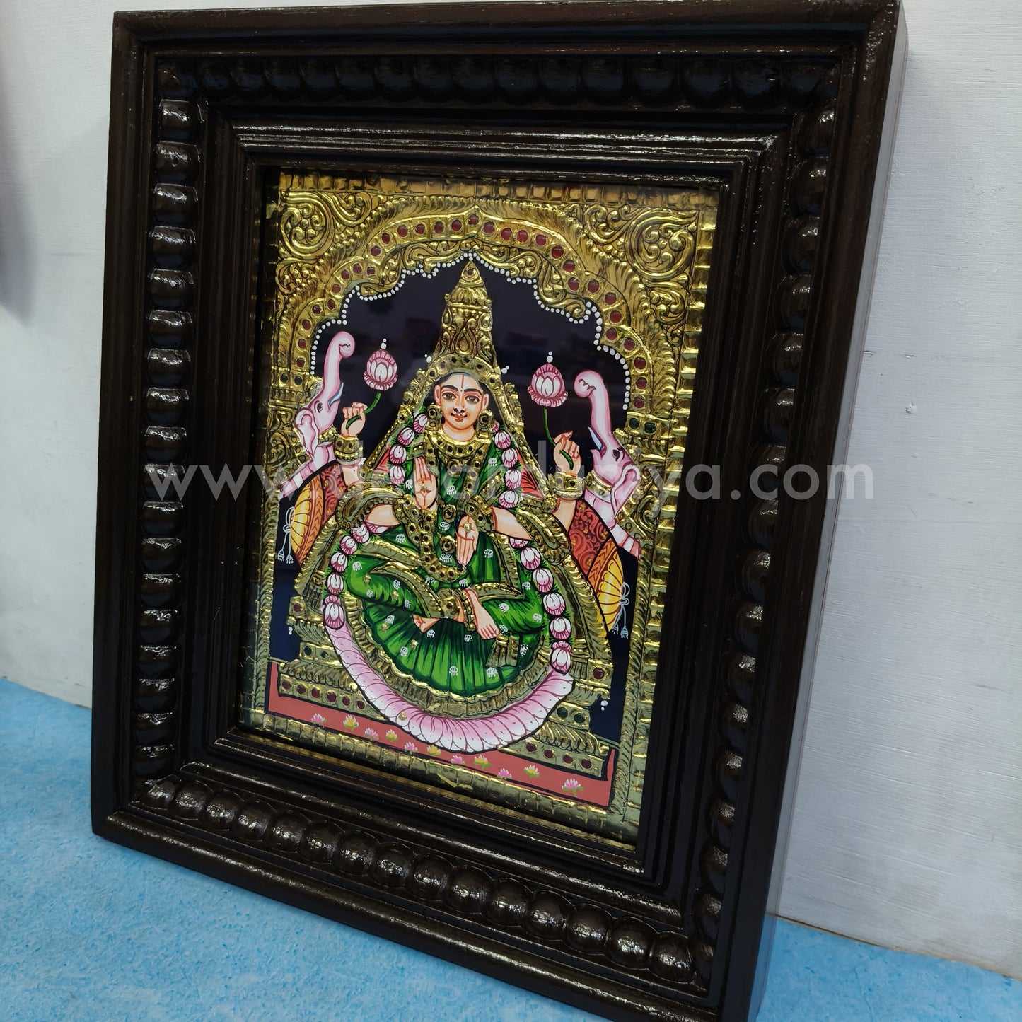 Tanjore Painting | Gaja Lakshmi | Chettinad Frame | - Flat Gold Foil - TPM103