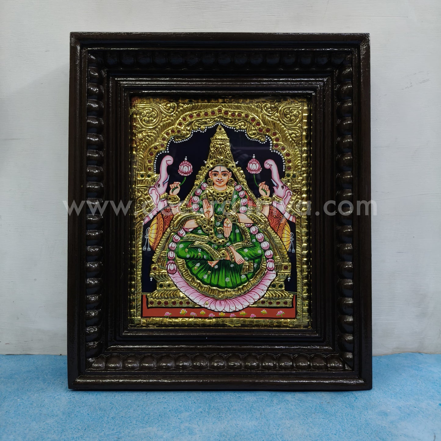 Tanjore Painting | Gaja Lakshmi | Chettinad Frame | - Flat Gold Foil - TPM103