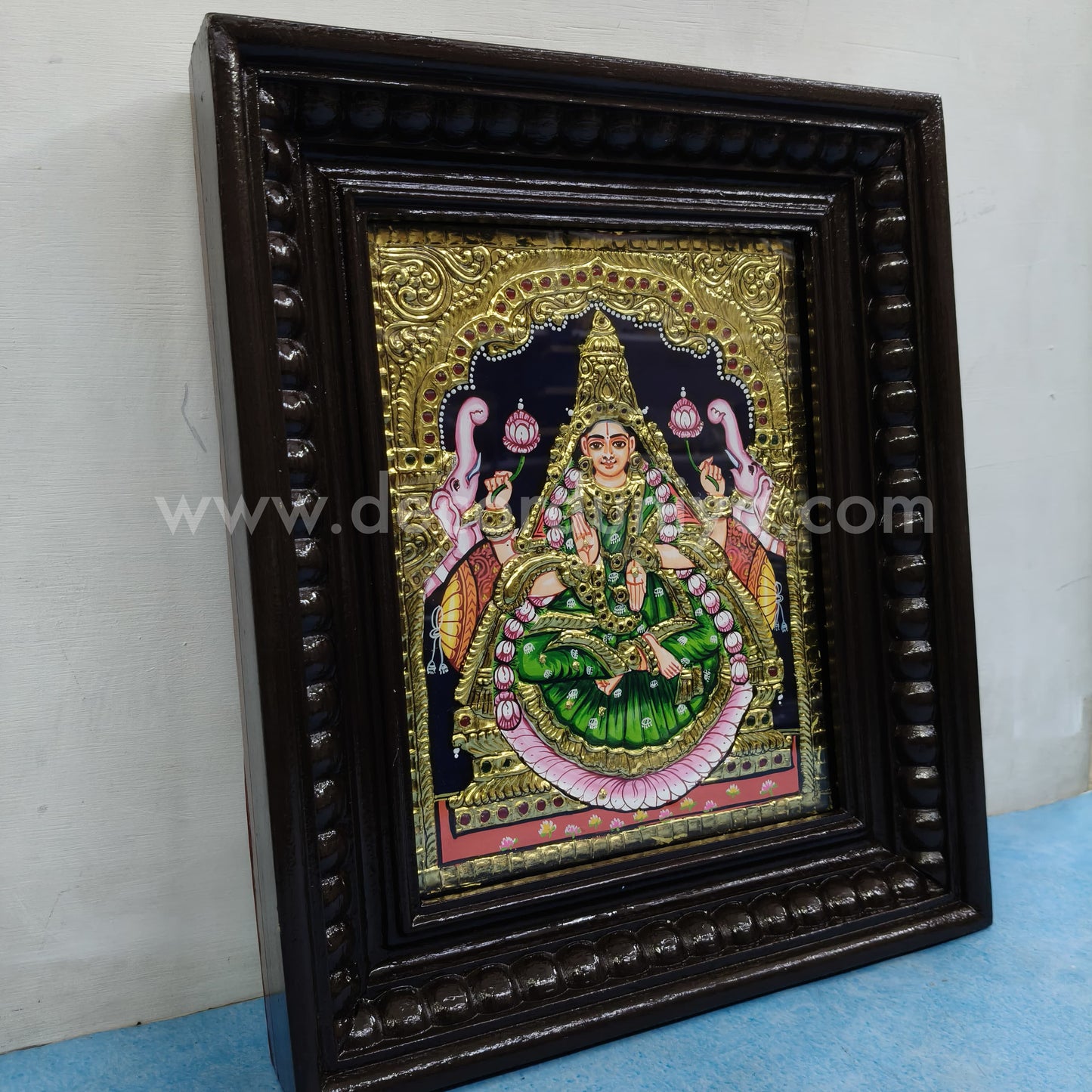 Tanjore Painting | Gaja Lakshmi | Chettinad Frame | - Flat Gold Foil - TPM103